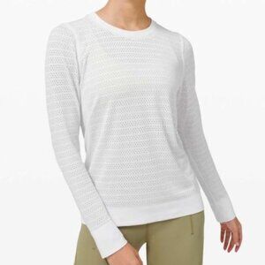 Lululemon White Breeze By Long Sleeve Perforated Top - Size 6